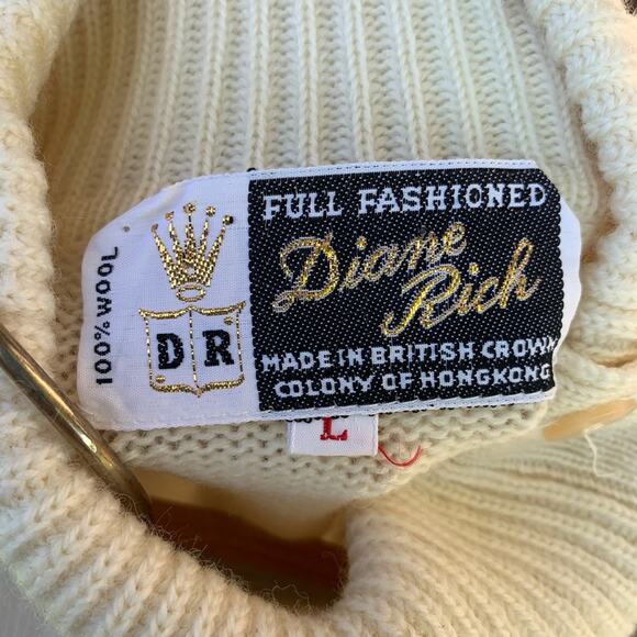 Vintage 60s Diane Rich belted knit wool button shoulder turtleneck sweater - Picture 4 of 4